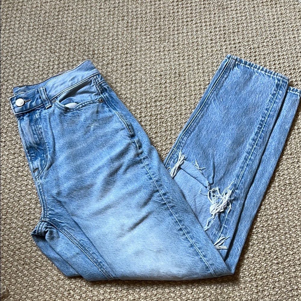 Light Blue Distressed Mom Jeans American Eagle 0